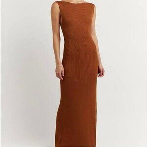 Dissh Rust Brown Ribbed Sleeveless Bodycon Maxi Dress Back Slit Women’s Size XS